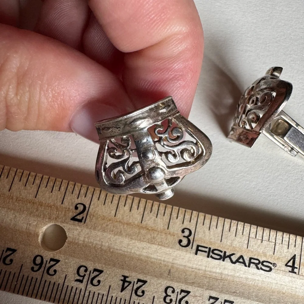 Elegant Vintage Sterling Silver Filigree Crown Cufflinks 12.6